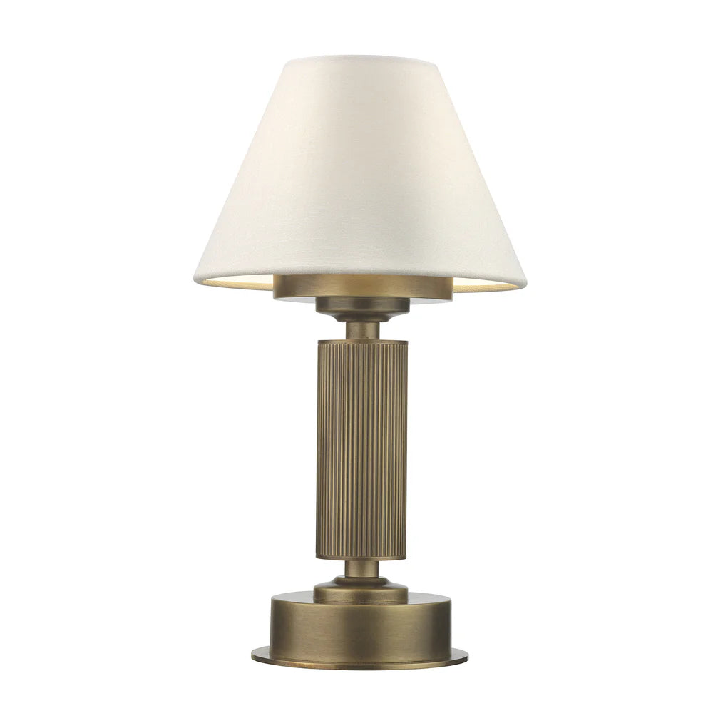 Northern Light - Barham Rechargeable Table Lamp - Old English Brass Light Finish - 6" Rolled Edge Empire Snowdrift Shade