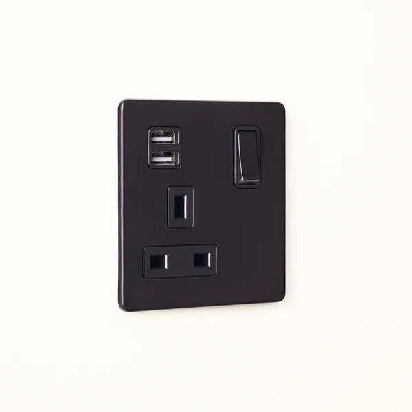 Pooky - Florence One Gang Switched SP Socket And Dual USB - Black
