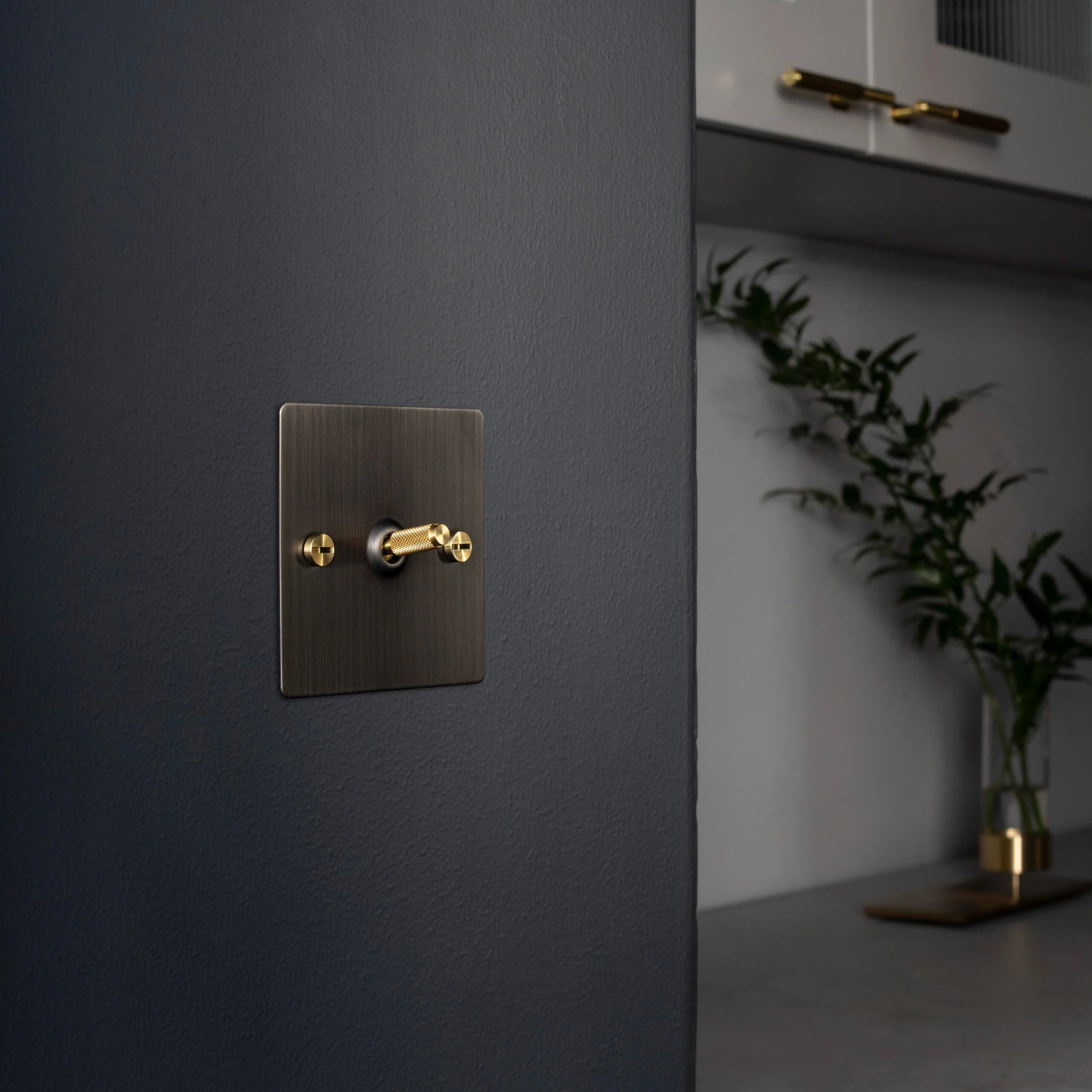 Buster & Punch 1G Toggle Switch - Black Plate - Brass Screws