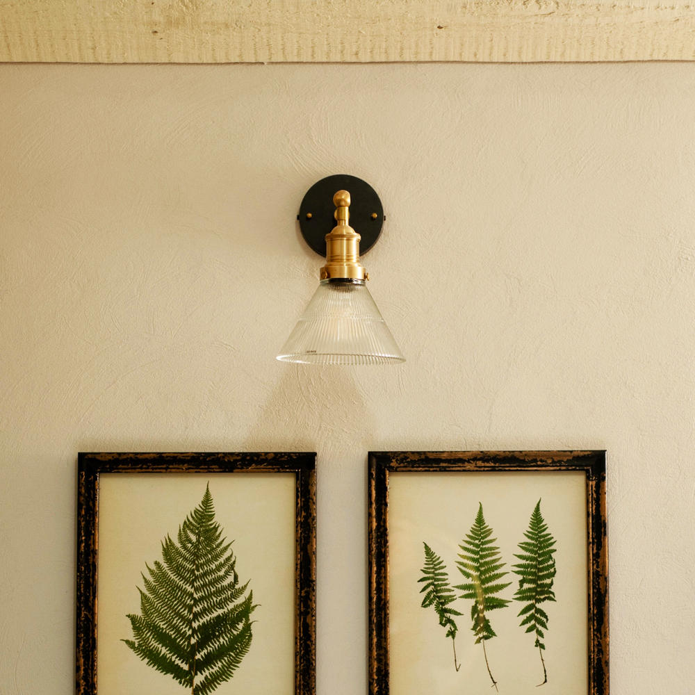 Industville - Brooklyn Glass Funnel Wall Light - 7 Inch - Glass Shade - Brass Wall Holder