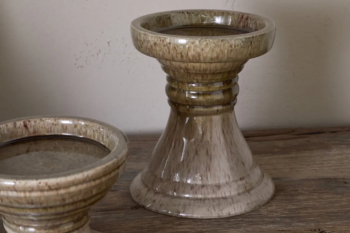 Nkuku - Cabra Reactive Glaze Candle Holder - Olive & Natural - Large