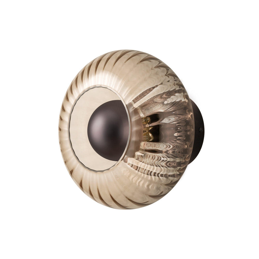 Industville - Chelsea Glass Round Diffuser Wall Light - Mocha - Ribbed Glass Shade - Bronze Holder