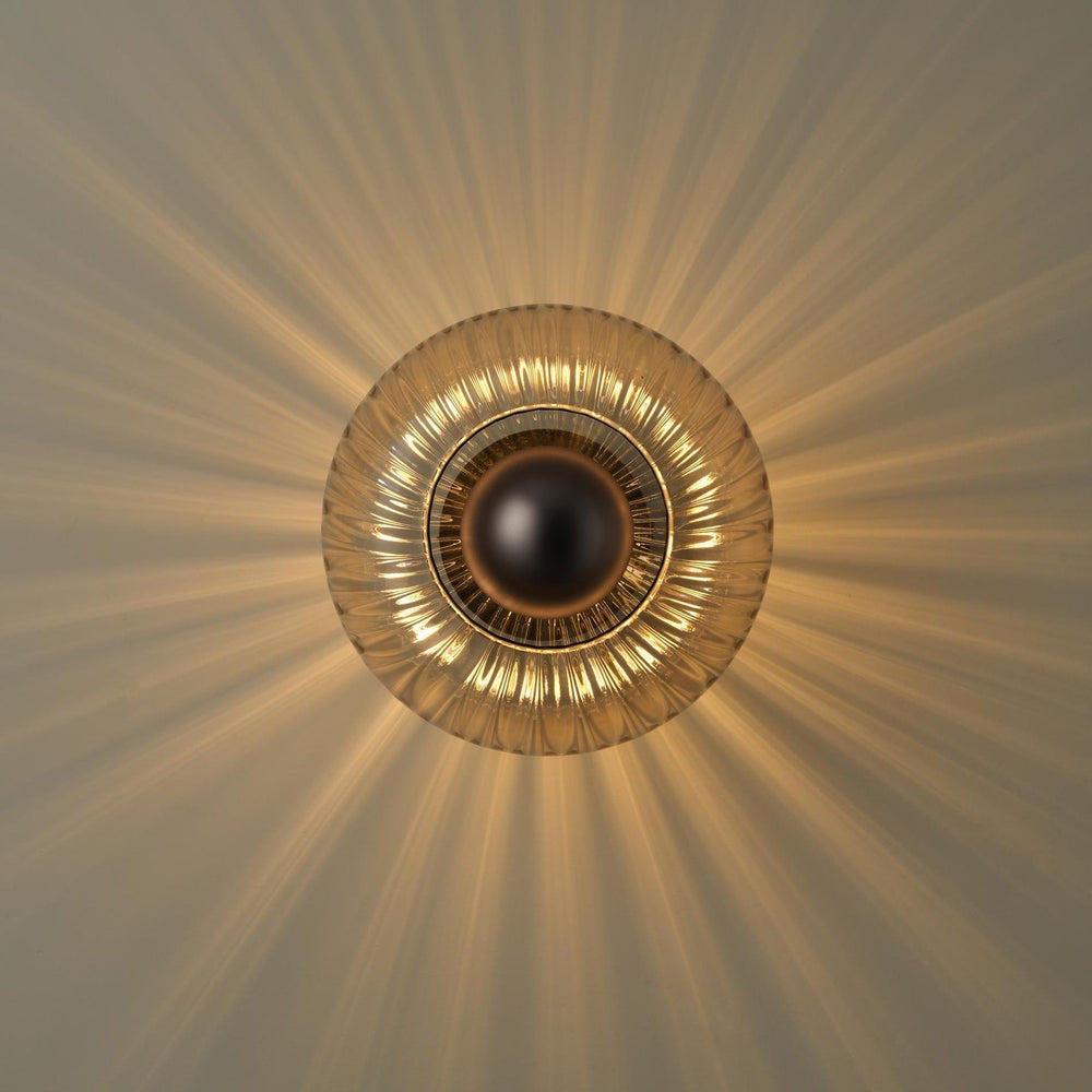Industville - Chelsea Glass Round Diffuser Wall Light - Mocha - Ribbed Glass Shade - Bronze Holder