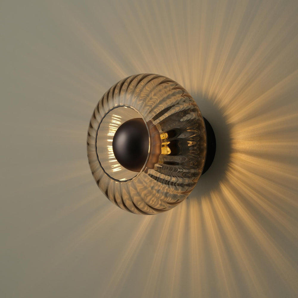 Industville - Chelsea Glass Round Diffuser Wall Light - Mocha - Ribbed Glass Shade - Bronze Holder