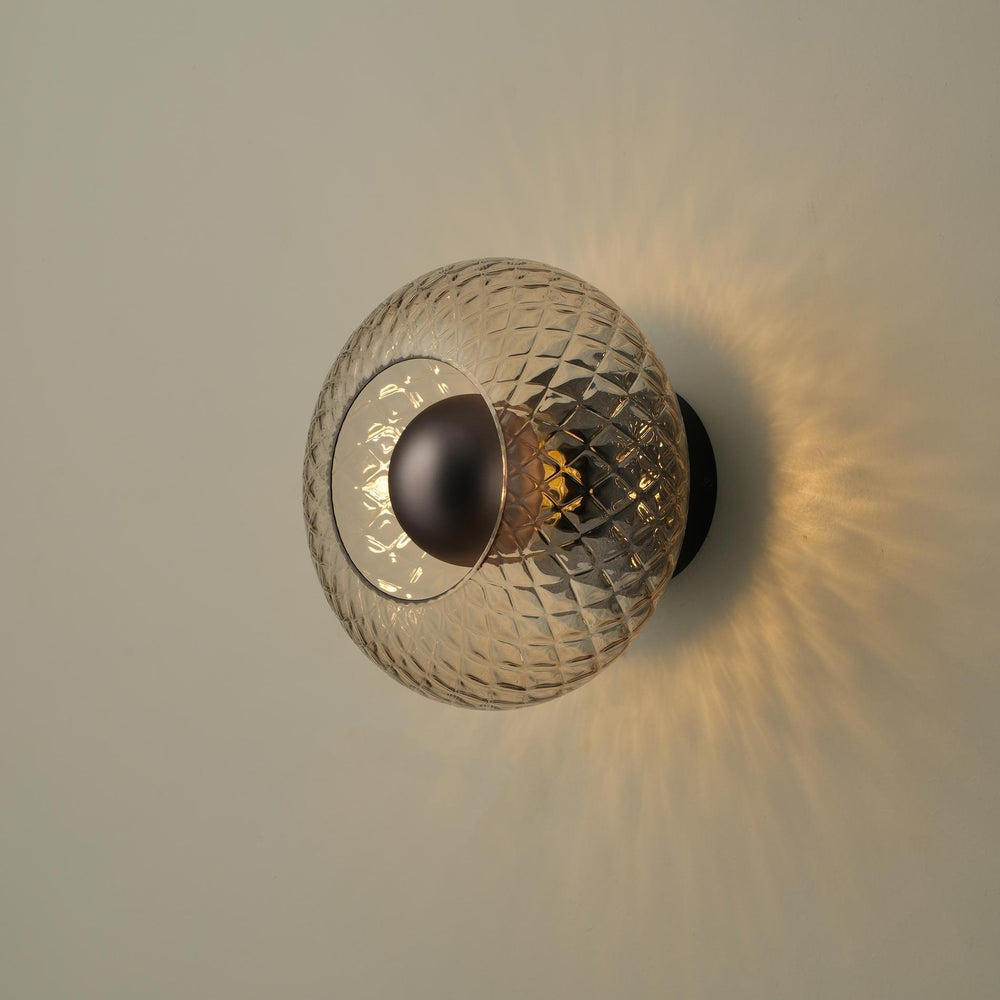 Industville - Chelsea Glass Round Diffuser Wall Light - Mocha - Diamond Glass Shade - Bronze Holder