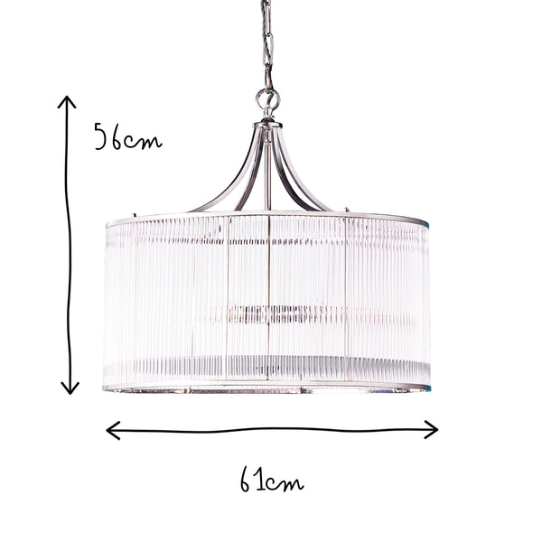 Pooky - Artemis Chandelier - Nickel With Glass Rods And Frosted Glass Baffle