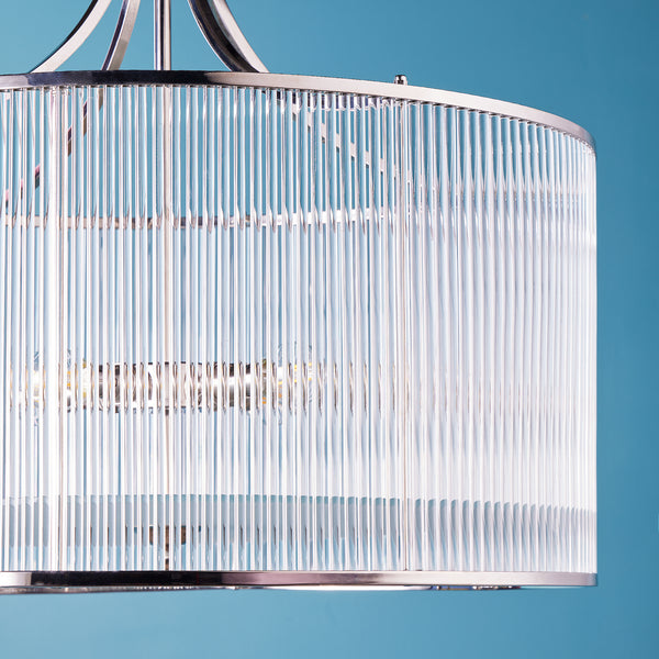 Pooky - Artemis Chandelier - Nickel With Glass Rods And Frosted Glass Baffle