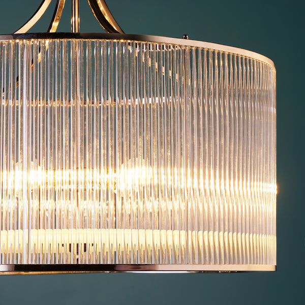 Pooky - Artemis Chandelier - Nickel With Glass Rods And Frosted Glass Baffle