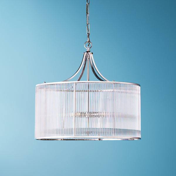 Pooky - Artemis Chandelier - Nickel With Glass Rods And Frosted Glass Baffle