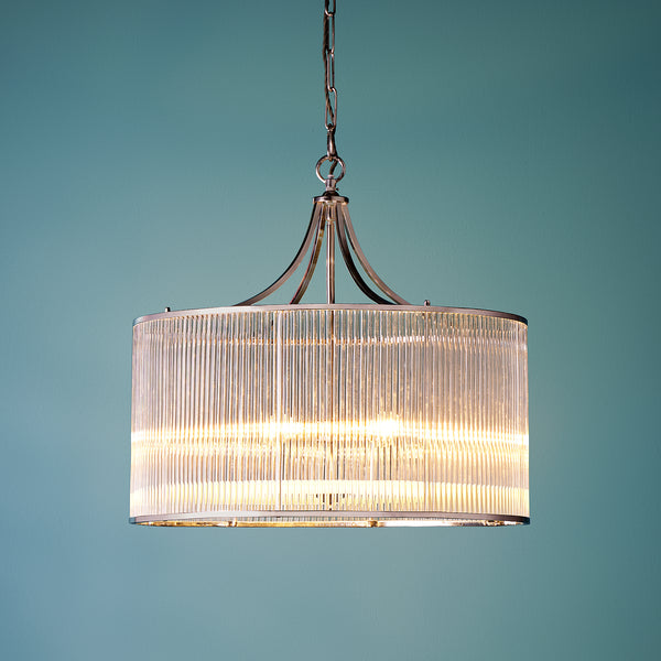 Pooky - Artemis Chandelier - Nickel With Glass Rods And Frosted Glass Baffle