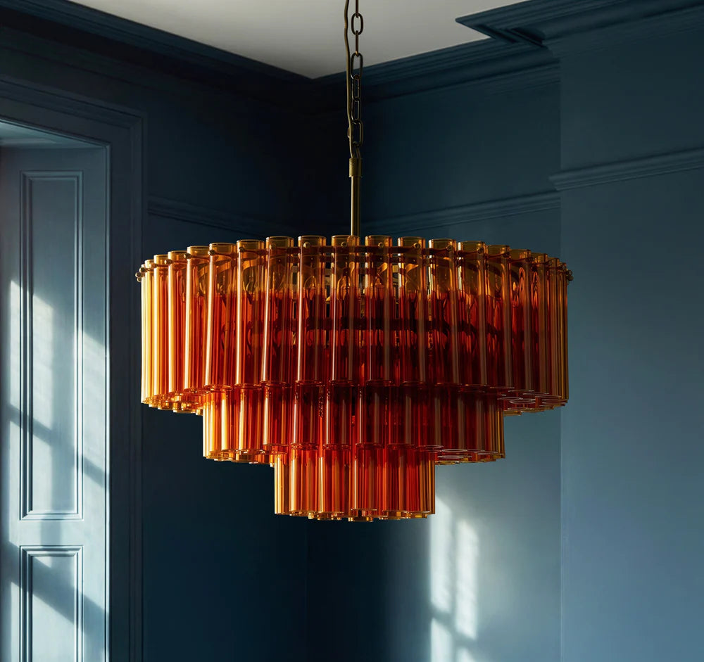Pooky Chiara Chandelier in Amber Glass
