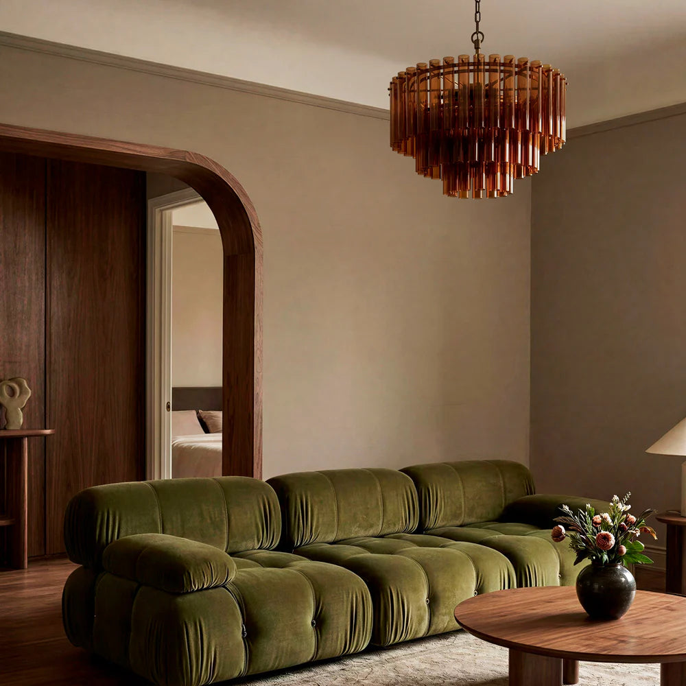 Pooky Chiara Chandelier in Amber Glass