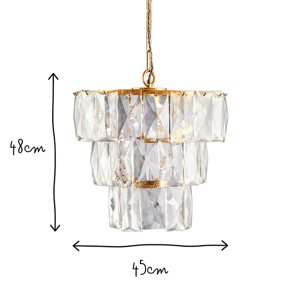Pooky - Three Tiered Conchita Chandelier - Prismatic Glass And Brass
