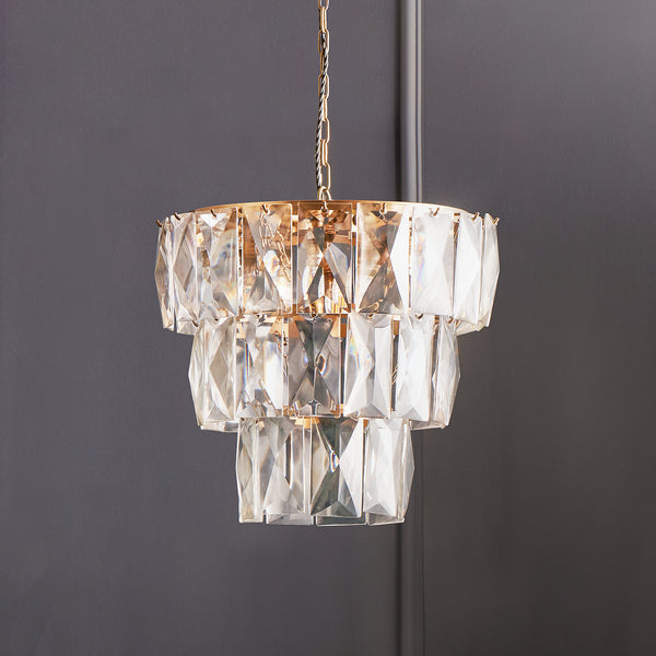 Pooky - Three Tiered Conchita Chandelier - Prismatic Glass And Brass