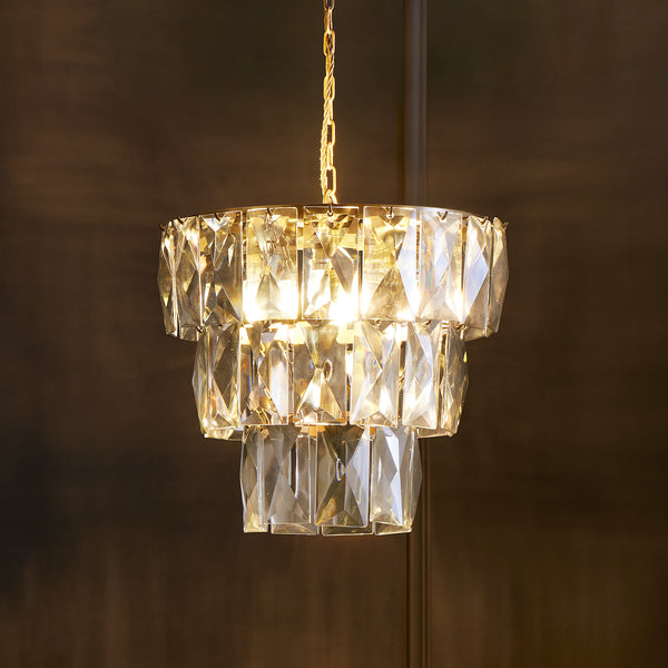 Pooky - Three Tiered Conchita Chandelier - Prismatic Glass And Brass