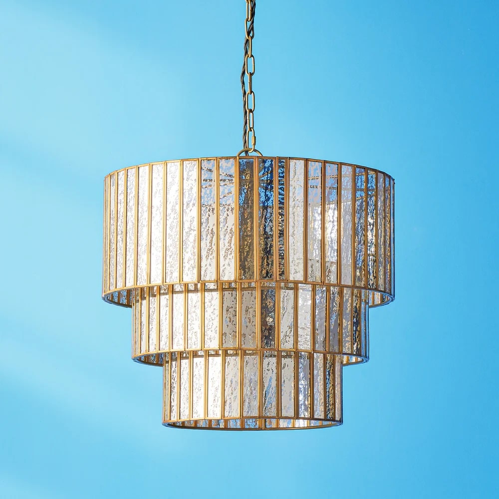 Pooky Three Tiered Galactica Chandelier in mercurised glass