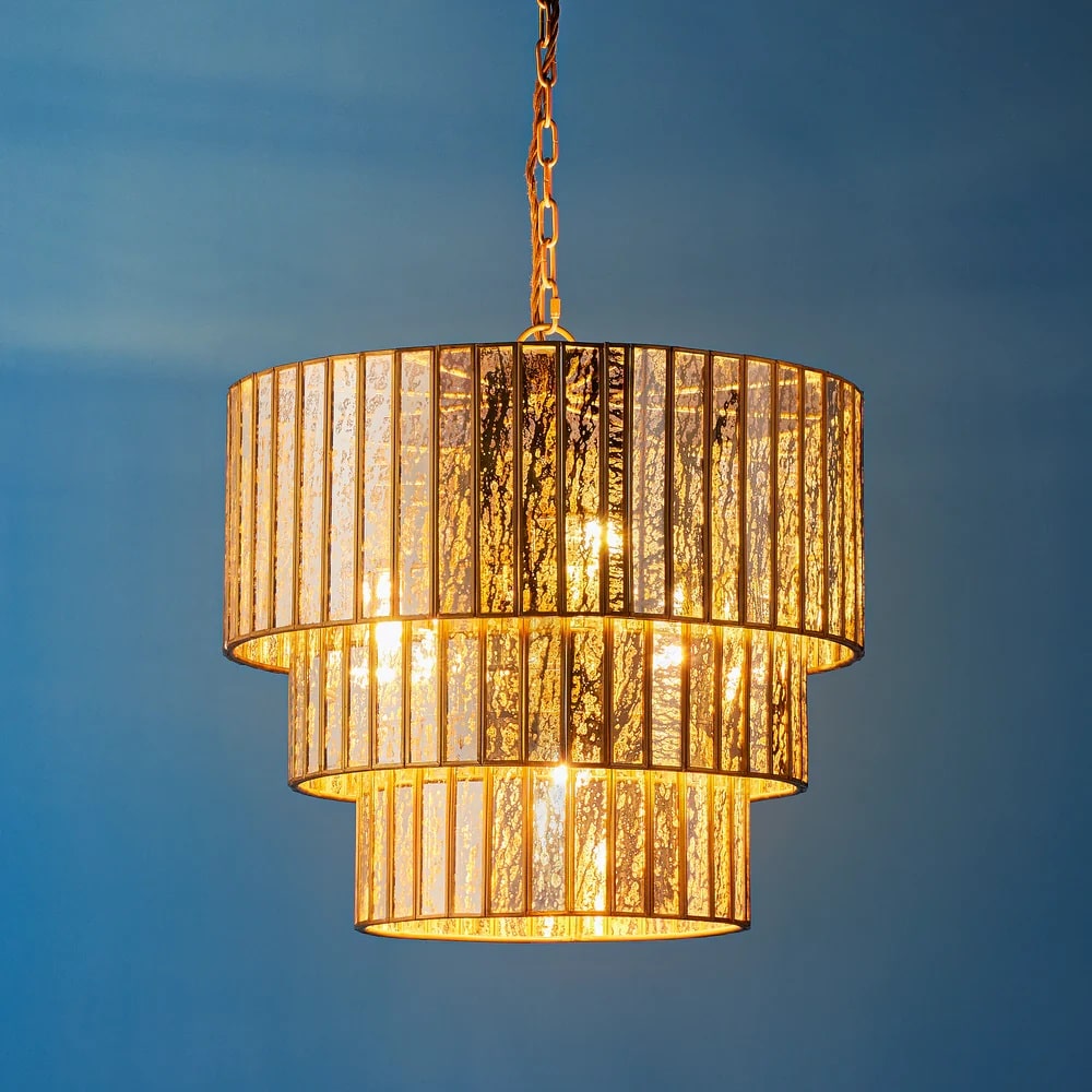 Pooky Three Tiered Galactica Chandelier in mercurised glass