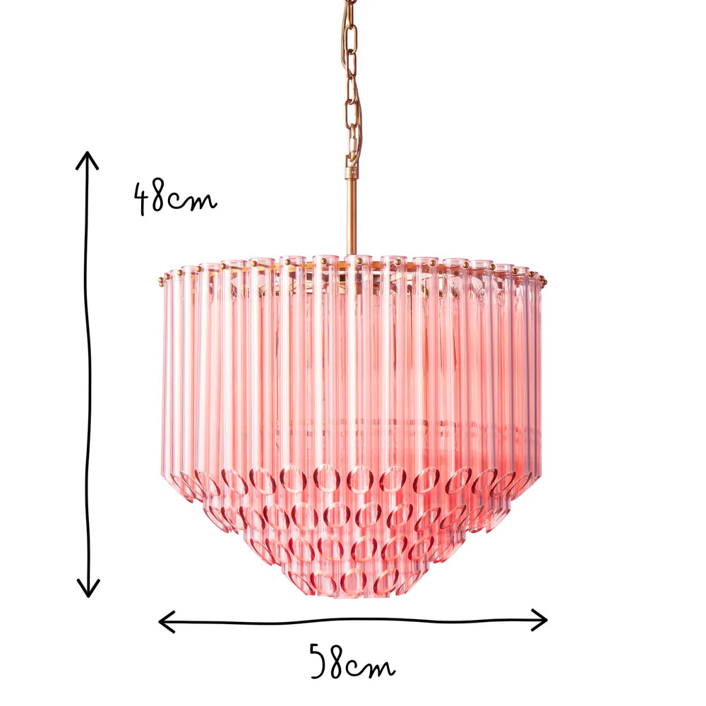 Pooky Regular Oldfield Chandelier in Pink Glass