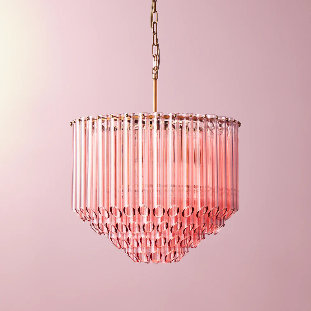 Pooky Regular Oldfield Chandelier in Pink Glass