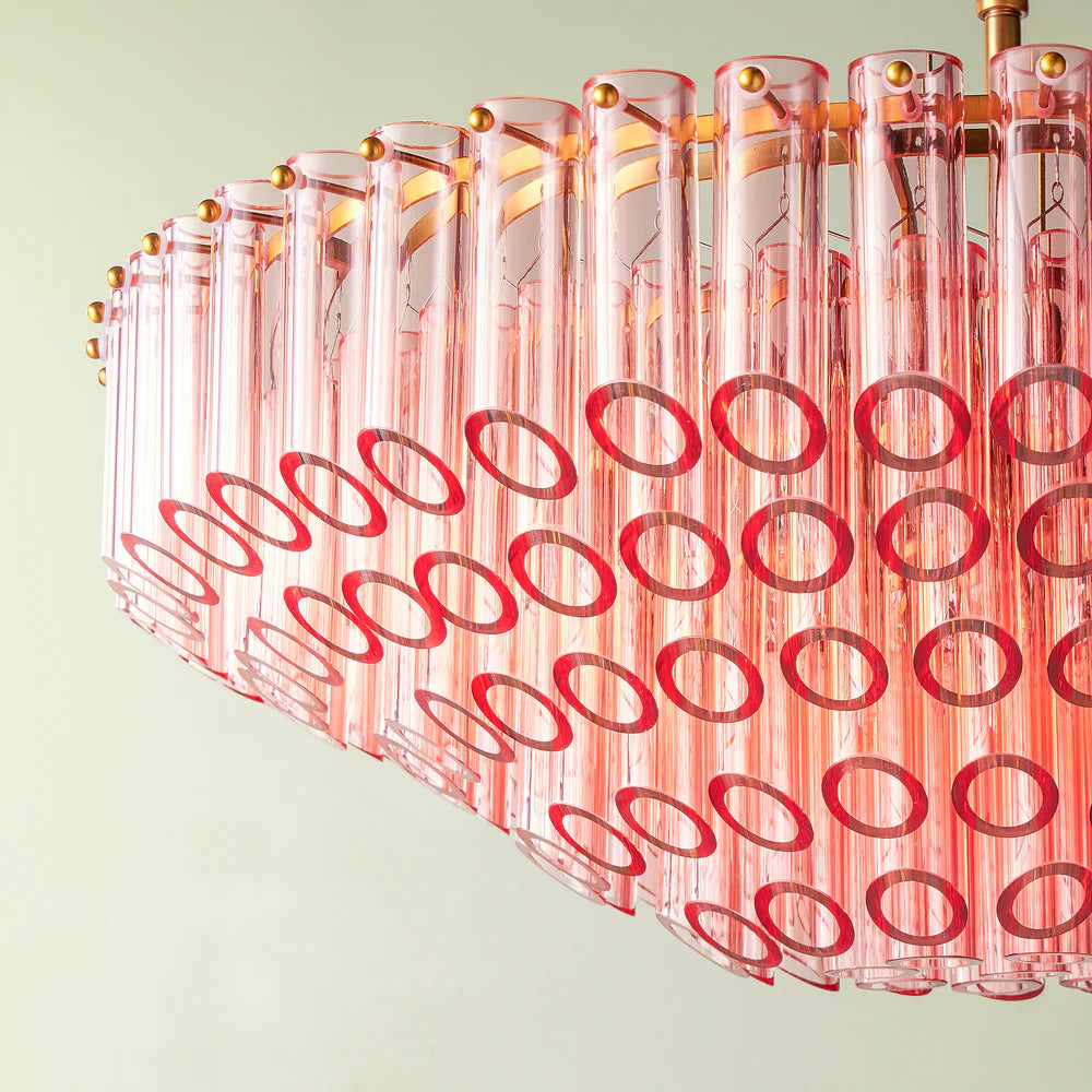 Pooky Larger Oldfield Chandelier in Pink Glass