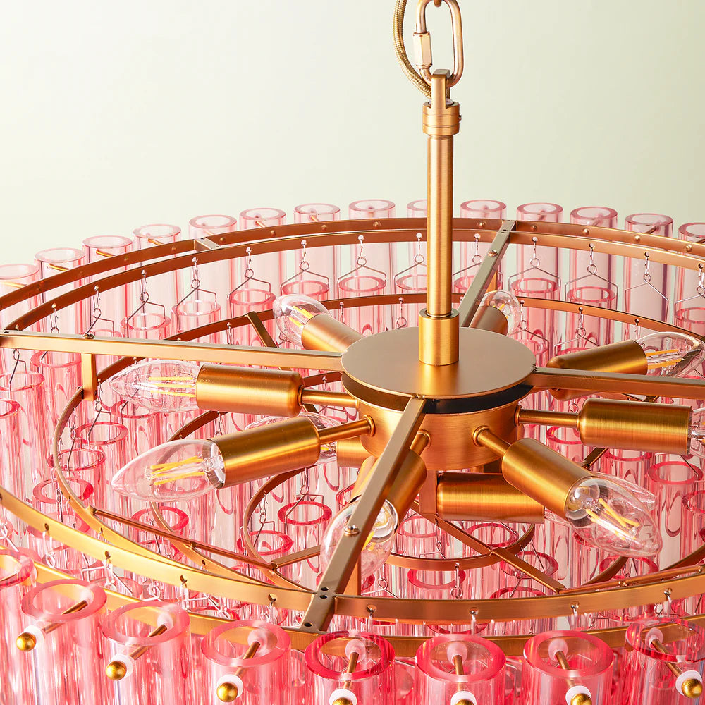 Pooky Larger Oldfield Chandelier in Pink Glass