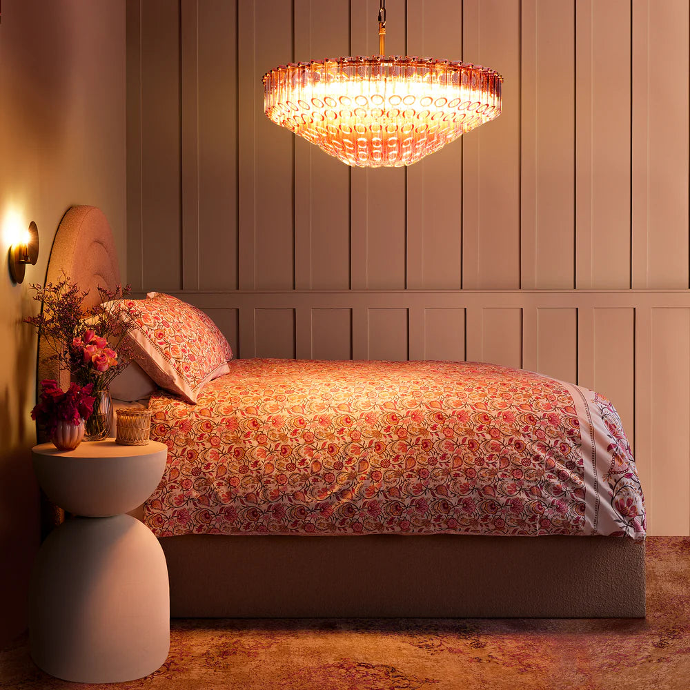 Pooky Larger Oldfield Chandelier in Pink Glass