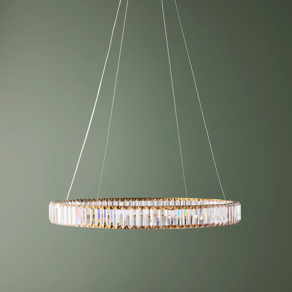 Pooky Wonderella Single Ring Chandelier in Clear Glass and Brass