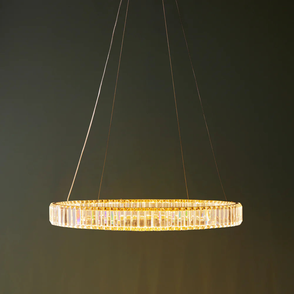 Pooky Wonderella Single Ring Chandelier in Clear Glass and Brass