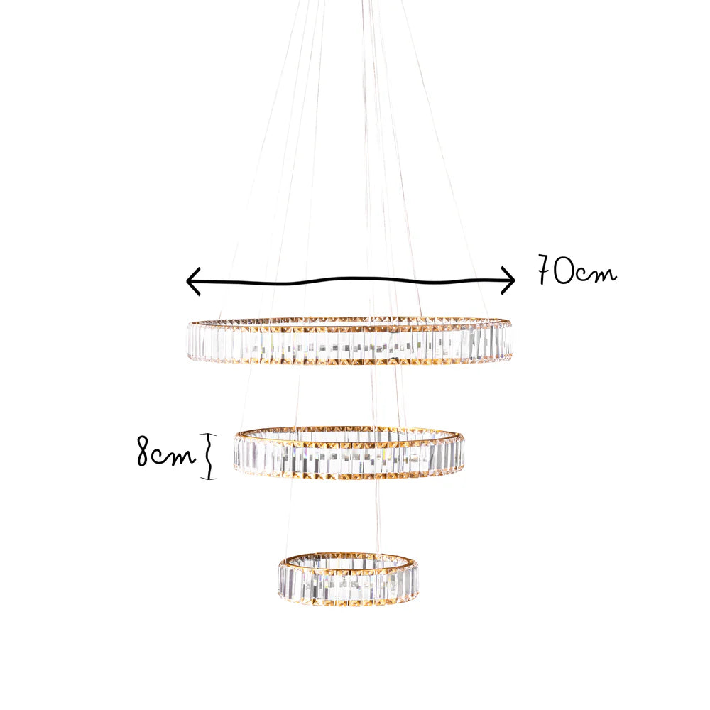 Pooky Wonderella 3 Ring Chandelier in Clear Glass and Brass