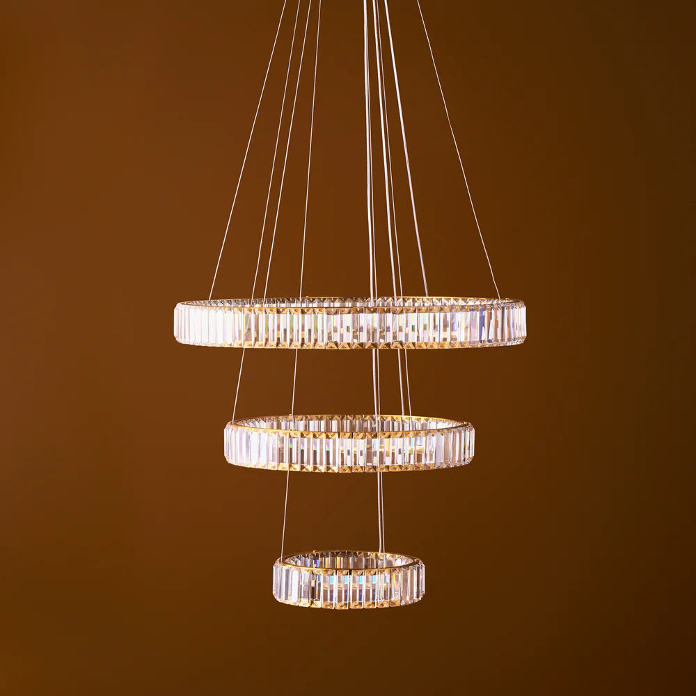 Pooky Wonderella 3 Ring Chandelier in Clear Glass and Brass