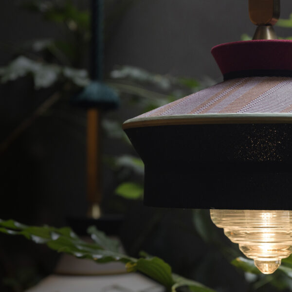 Contardi Calypso Suspension Lamp - Matt Gold Lacquered Frame Green Waterproof Braided Rope - Guadaloupe Black Shade