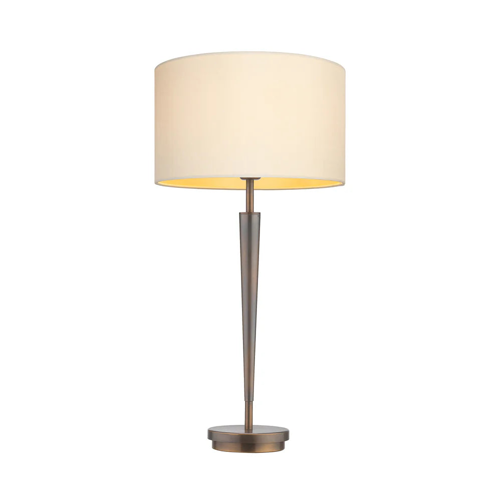 Northern Light - Castro Table Lamp Medium - Oiled Bronze Finish - 12" Short Drum Ivory Silk Gold Lining Shade