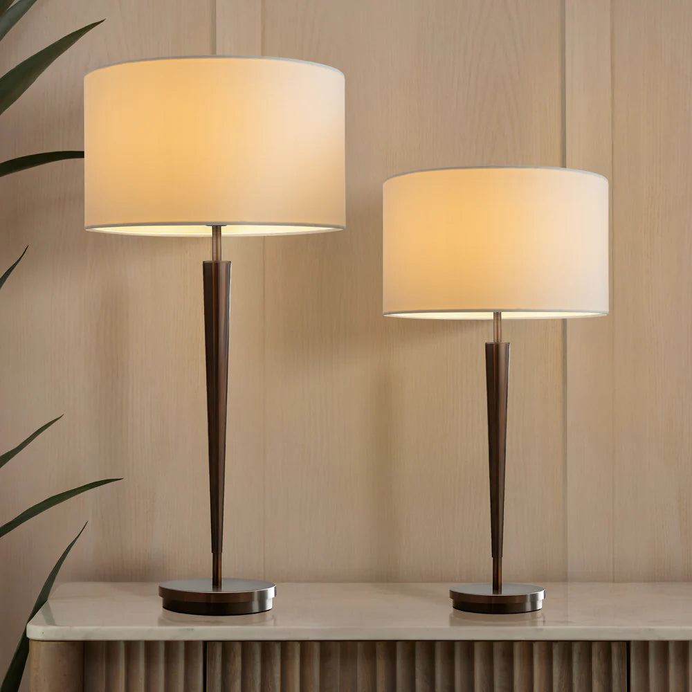Northern Light - Castro Table Lamp Medium - Oiled Bronze Finish - 12" Short Drum Ivory Silk Gold Lining Shade