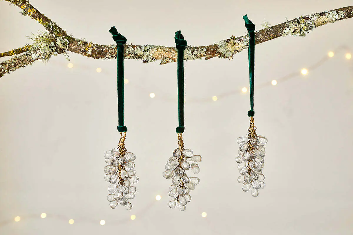 Nkuku - Danvi Glass Drop Baubles - Brass & Clear (Set of 3)