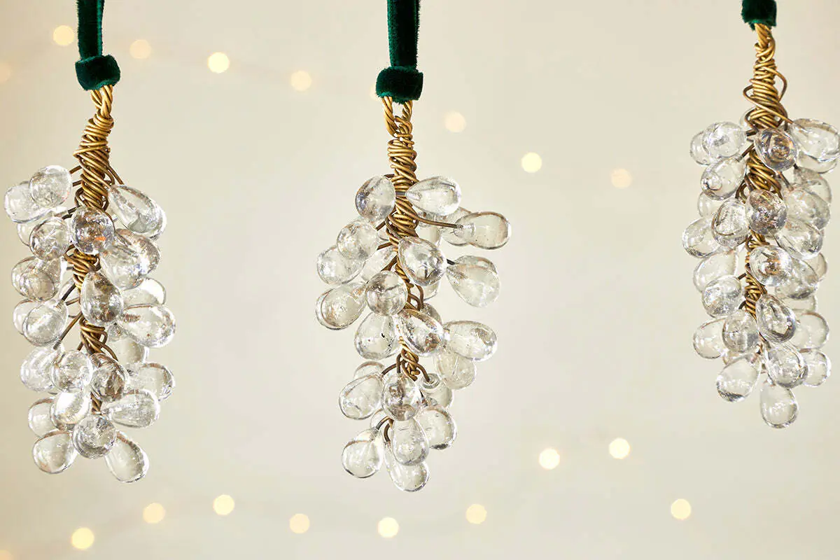 Nkuku - Danvi Glass Drop Baubles - Brass & Clear (Set of 3)