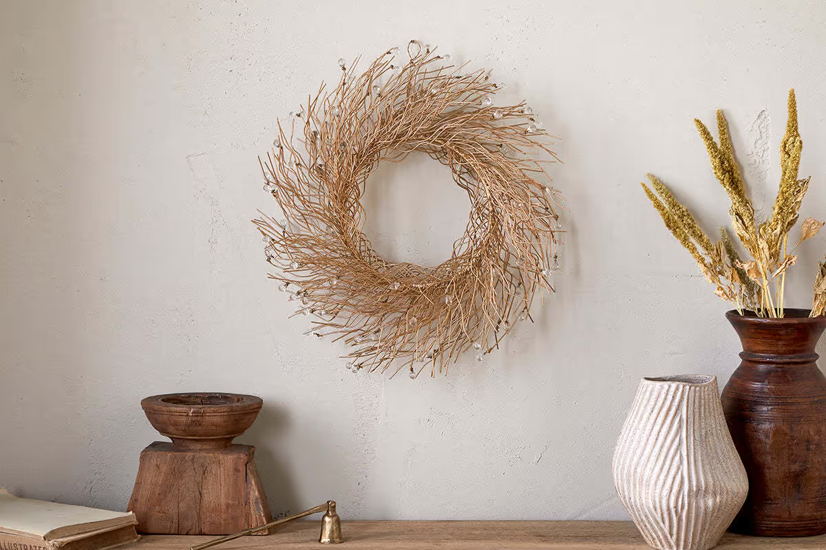 Nkuku - Danvi Glass Drop Wreath - Brass & Clear