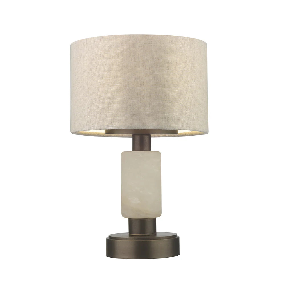 Northern Light - Dysart Rechargeable Table Lamp - Old English Brass Dark Finish - 7" Drum Oatmeal Shade