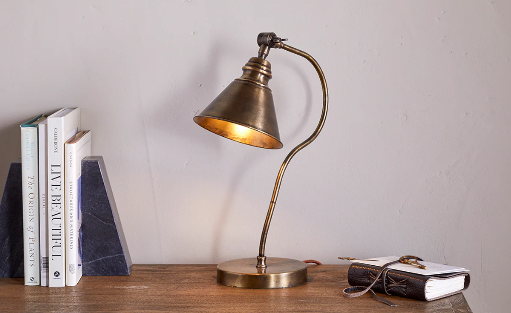 Nkuku Damba Desk Lamp - Antique Brass