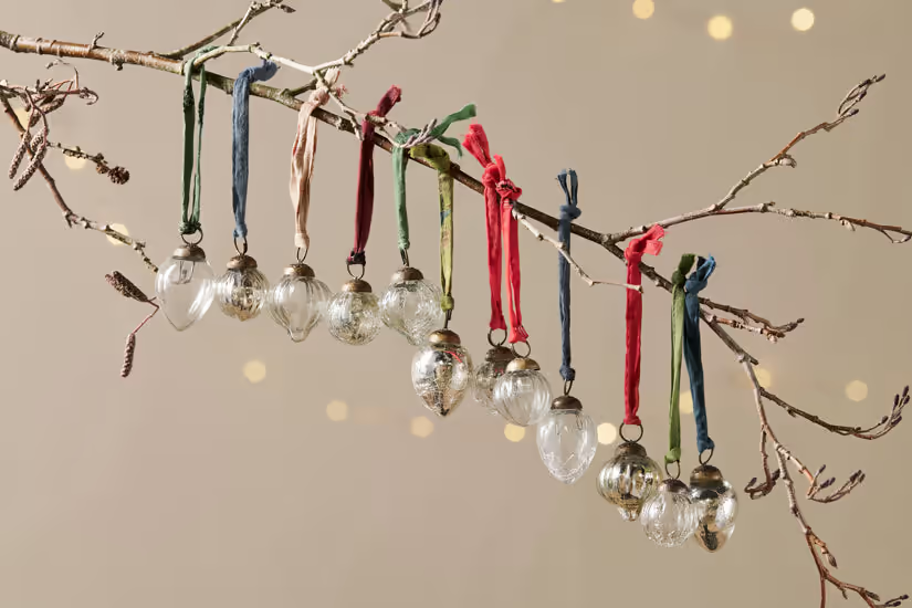 Nkuku - Dew Drop Baubles - Silver & Clear - (Set of 12)