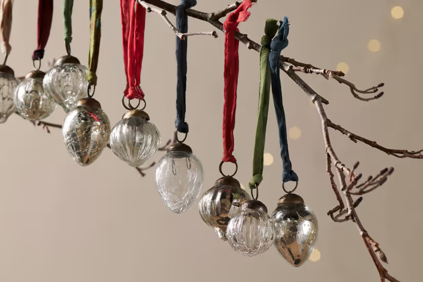 Nkuku - Dew Drop Baubles - Silver & Clear - (Set of 12)