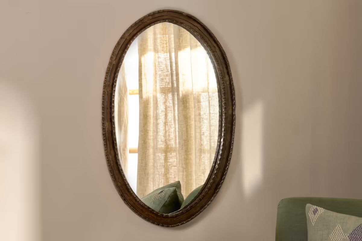 Nkuku - Drishti Oval Iron Mirror - Antique Black - Small