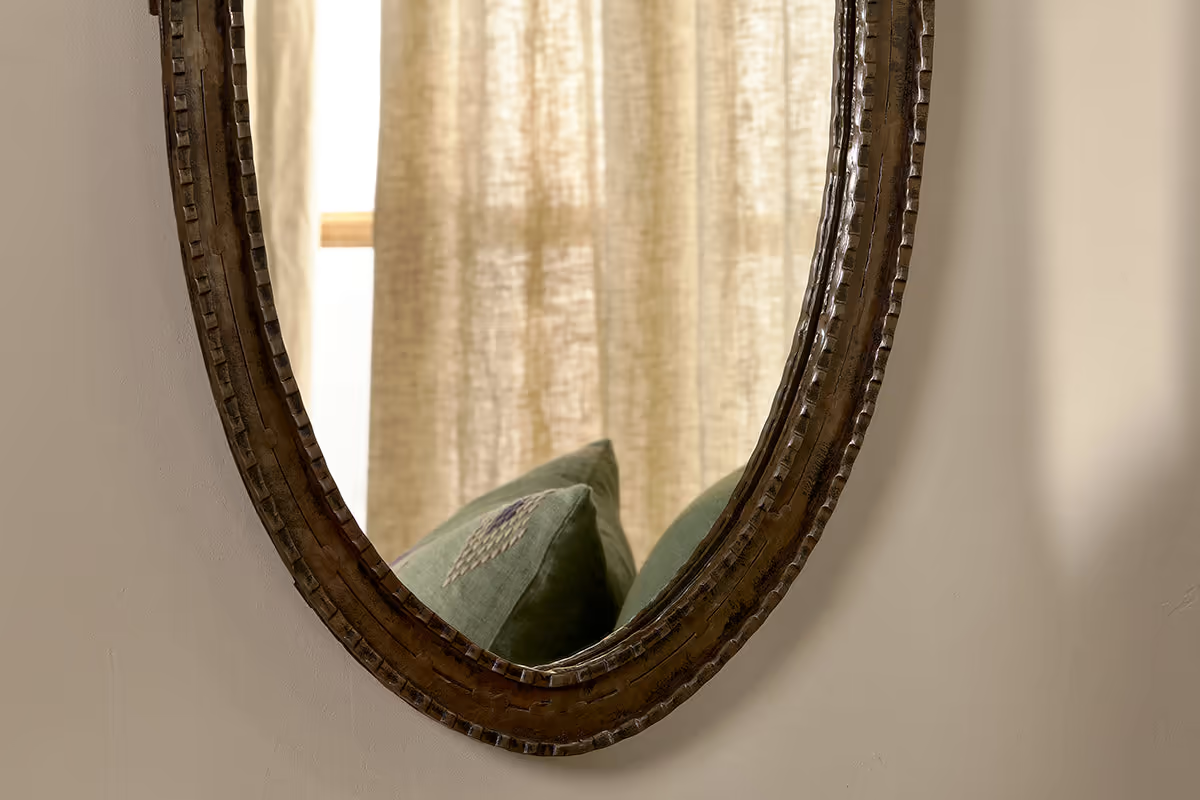 Nkuku - Drishti Oval Iron Mirror - Antique Black - Small