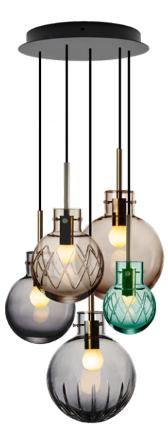 Hadeland Glassverk Dusk Medium 5 piece Crystal Sphere cluster pendant light