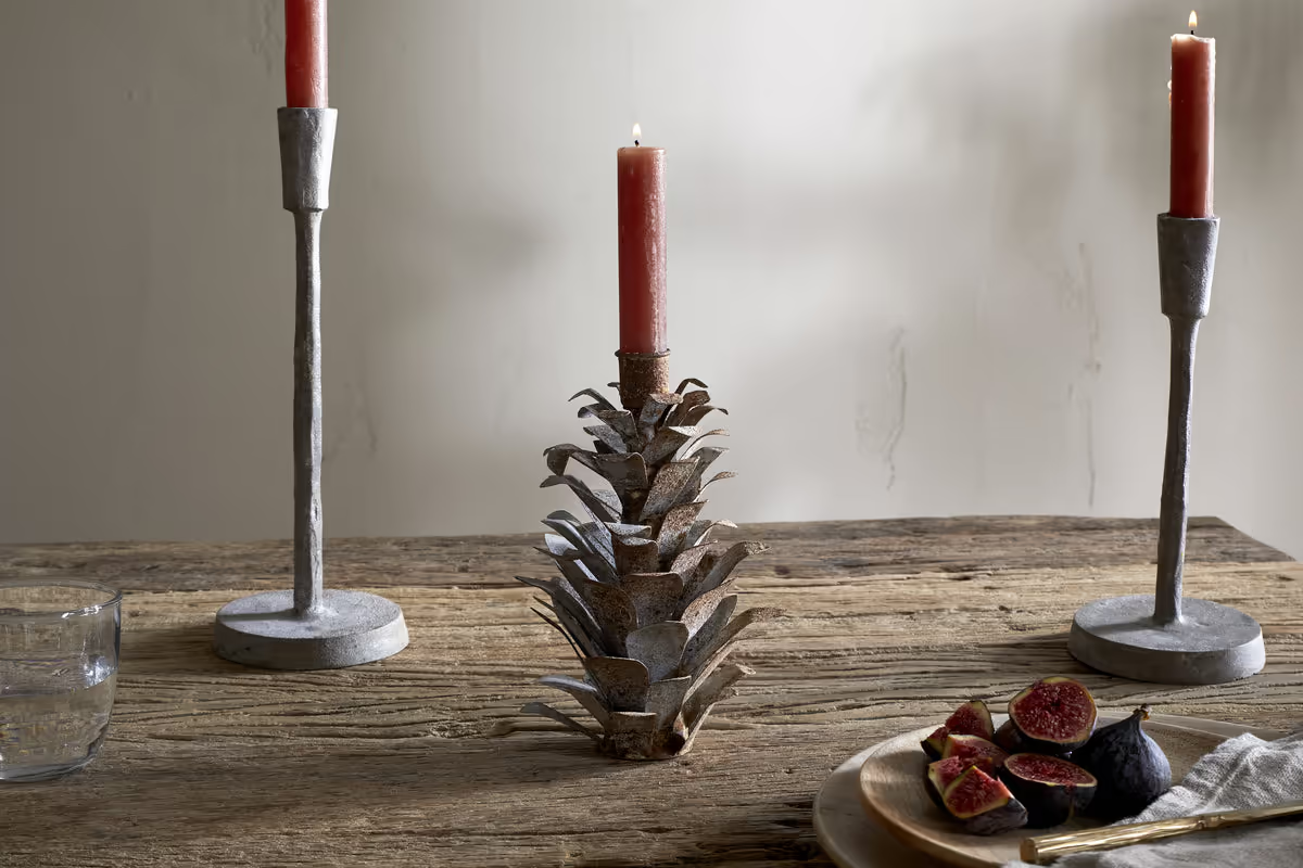 Nkuku - Elagalu Pine Cone Candle Holder - Zinc