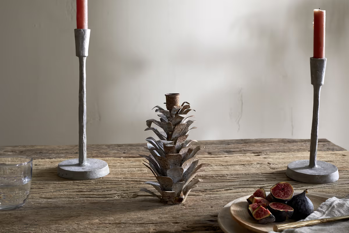 Nkuku - Elagalu Pine Cone Candle Holder - Zinc
