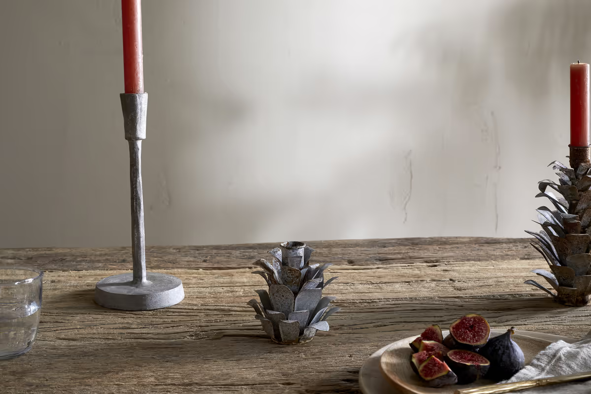 Nkuku - Elagalu Pine Cone Candle Holders - Zinc (Set of 2)