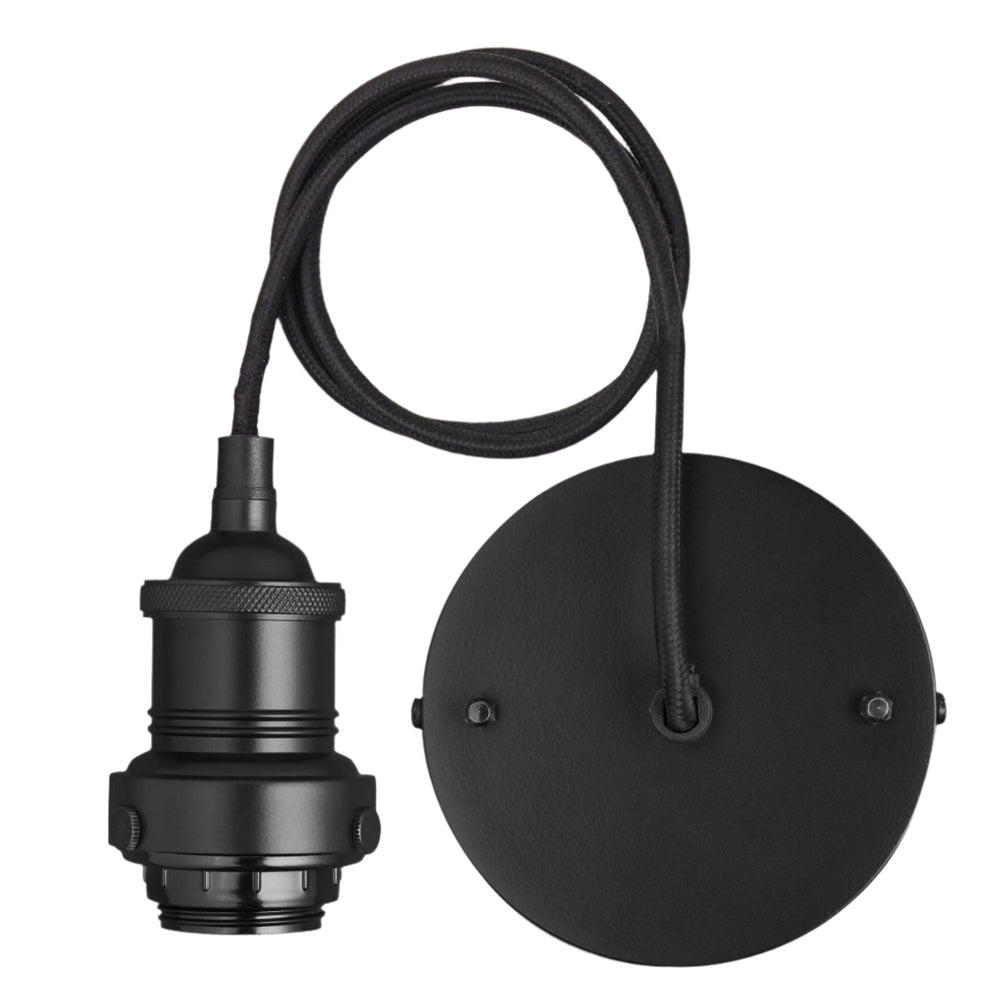 Industville - Brooklyn Pendant Light - Ribbed Glass Dome - 8 Inch - Black Pendant Holder