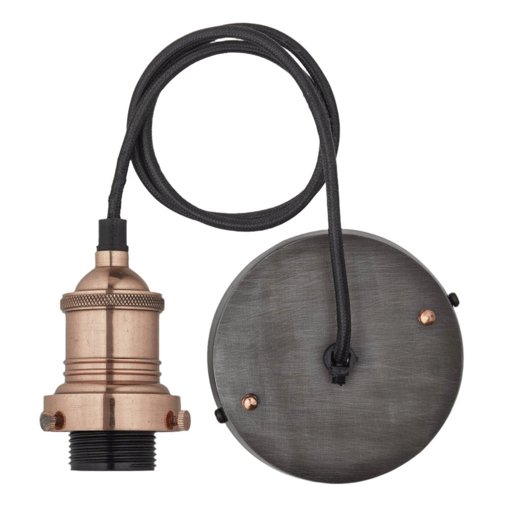Industville - Brooklyn Pendant Light - Ribbed Glass Dome - 8 Inch - Copper Pendant Holder
