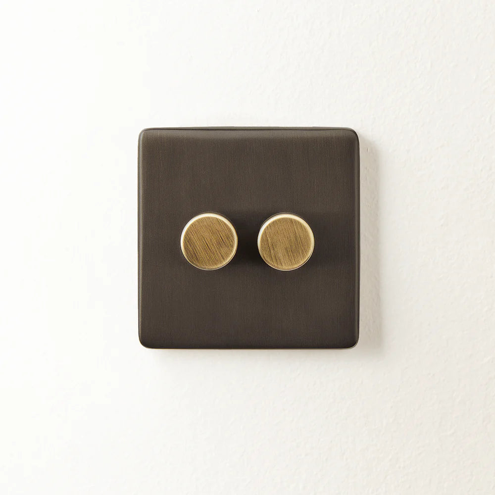 Pooky Two Gang 2 Way Florence Dimmer Switch in Bronze