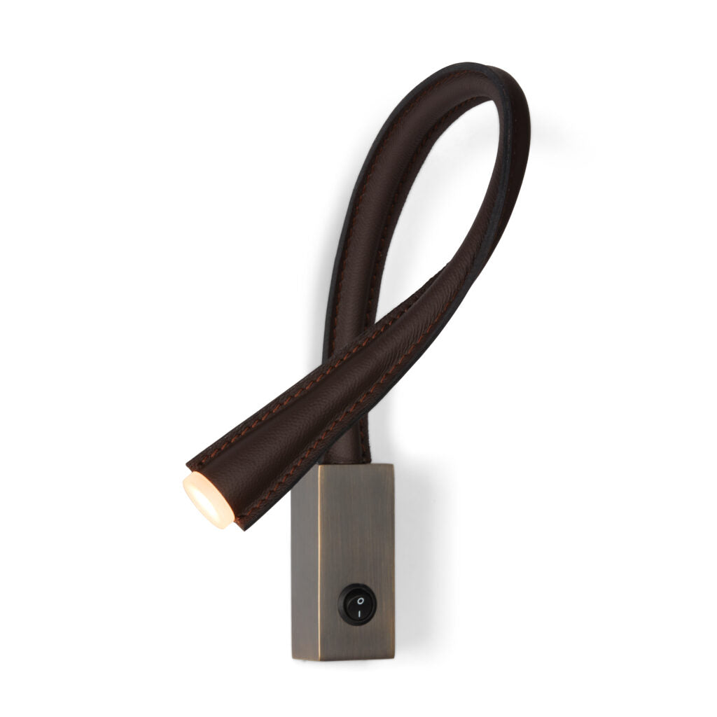 Contardi Lighting Flexiled wall Lamp - l.600 - Satin Bronze - Black Leather - With Switch